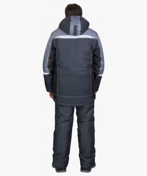 Костюм СИРИУС-ФАВОРИТ-МЕГА-М зимний, куртка дл., п/к, тёмно-серый с черным, средне-серой отд. и СОП