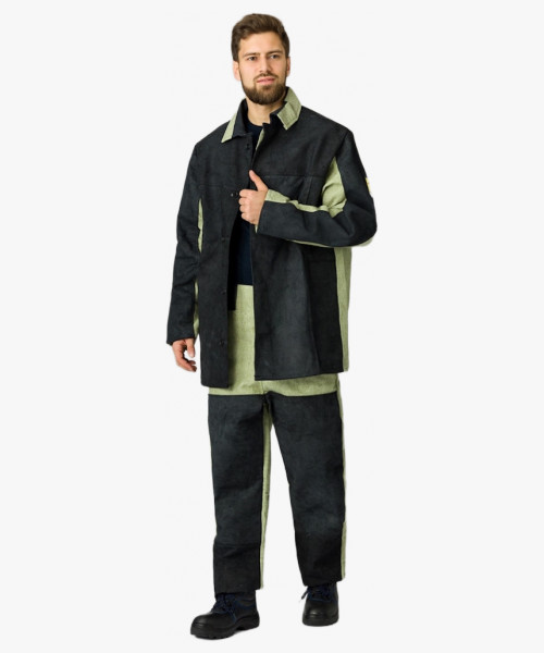 Костюм сварщика зимний комбинированный 2 класс защиты (Брезент, 550/Спилок S=2, 3), черный/бежевый