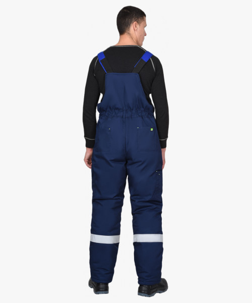 Костюм СИРИУС-БОСТОН-РОСС зимний, куртка длинная, п/к, синий с васильковым, чёрной отделкой и СОП