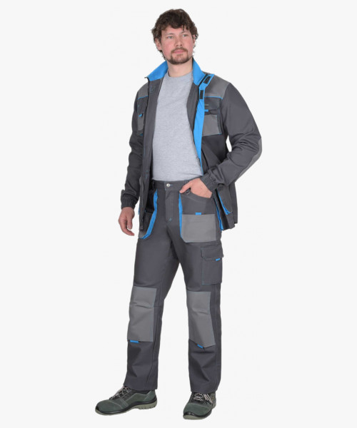 Костюм СИРИУС-ДВИН куртк. , брюки т.серый со ср.серым и голубой отделкой пл. 275 г/кв.м