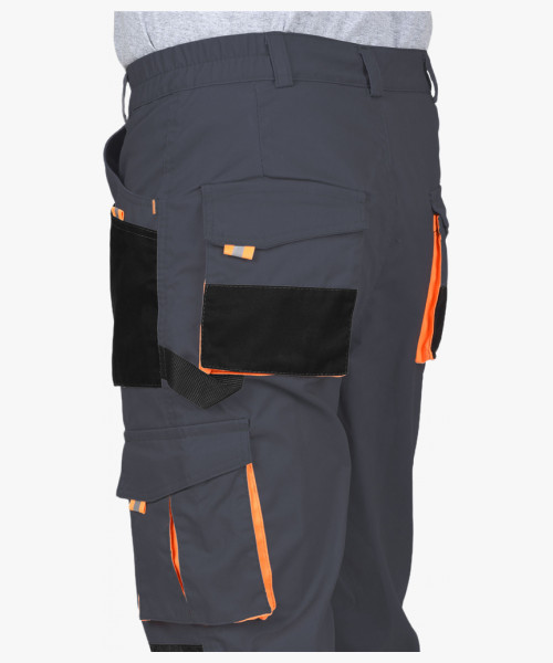 Брюки СИРИУС-МАНХЕТТЕН т.серый с оранж. и черным тк.  стрейч пл. 250 г/кв.м