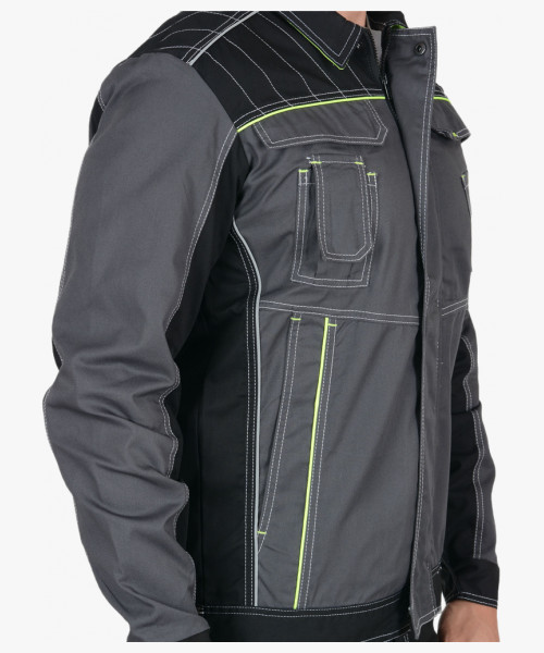 Куртка СИРИУС-ПРЕСТИЖ короткая, темно-серая с лимонным кантом