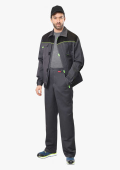 Костюм СИРИУС-ФАВОРИТ куртка, брюки т.серый с черным и лимонным кантом