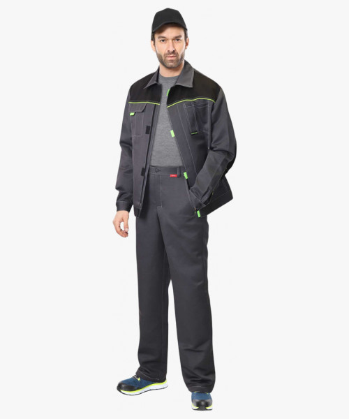 Костюм СИРИУС-ФАВОРИТ куртка, брюки т.серый с черным и лимонным кантом