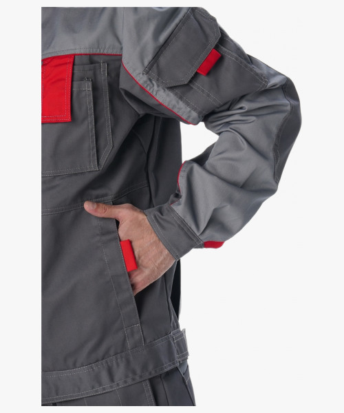 Костюм Союз-Профессионал-1 IMP (тк.Смесовая,240) брюки, т.серый/св.серый/красный