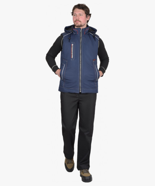 Жилет СИРИУС-АЛЕКС утепленный с капюшоном тёмно-синий