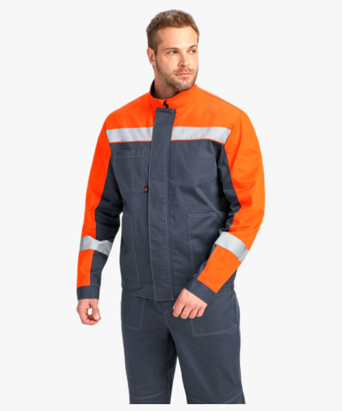 Костюм Бриготек-1 СОП (тк.Смесовая,260) брюки, т.серый/оранжевый