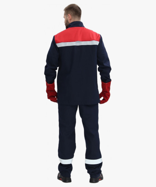 Костюм сварщика Велд-СОП 1 кл.защиты (тк.Хлопок-ОП,350) брюки, т.синий/красный