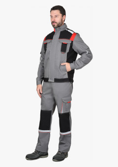 Куртка СИРИУС-СТАН ср-серая с черной и красной отделкой