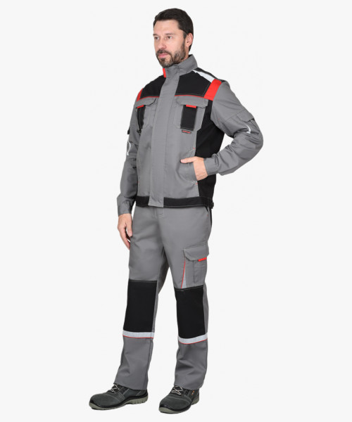 Куртка СИРИУС-СТАН ср-серая с черной и красной отделкой