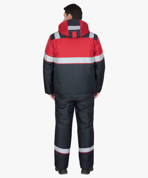 Костюм СИРИУС-НАВИГАТОР-1М зимний, куртка кор., п/к, тёмно-серый с красным и СОП