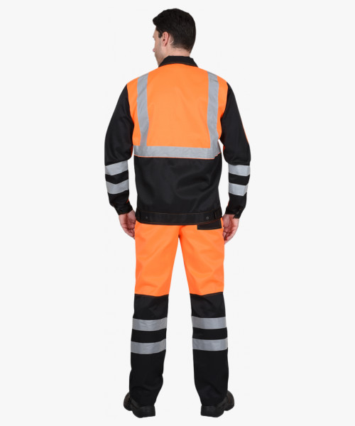 Костюм мужской летний СИРИУС-МАГИСТРАЛЬ-ЛЮКС куртка кор. с бейджем, брюки, оранжевый с чёрным и СОП