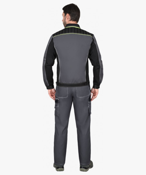 Костюм СИРИУС-ПРЕСТИЖ-Л куртка, п/к, темно-серый с черным и лимонным кантом