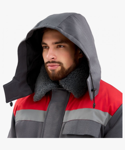 Костюм зимний Труженик-Ультра-1 СОП  (тк.Смесовая,210) брюки, т.серый/красный