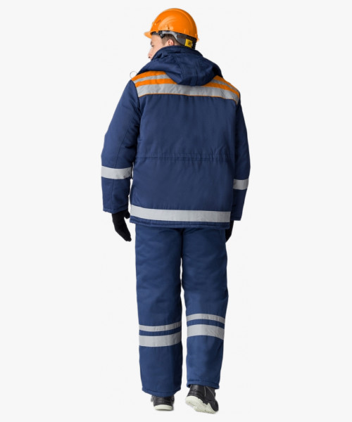 Костюм зимний Горизонт-Люкс (Смесовая, 210) брюки, тёмно-синий/оранжевый