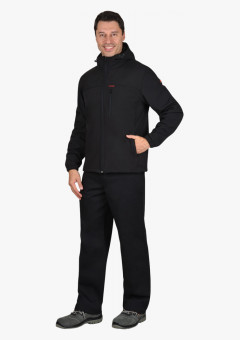 Куртк. СИРИУС-АЗОВ с капюшоном черный софтшелл пл 350 г/кв.м