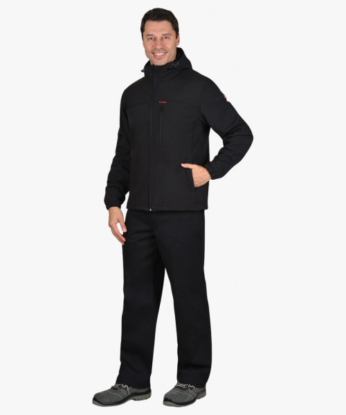 Куртка СИРИУС-АЗОВ с капюшоном черный софтшелл пл 350 г/кв.м