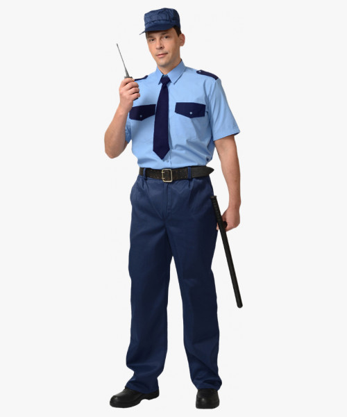 Рубашка Охранника, короткий рукав, голубая с темно-синим