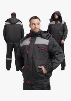 Куртка зимняя укороченная Флофт Премиум (тк.Смесовая,240), т.серый/св.серый/красный