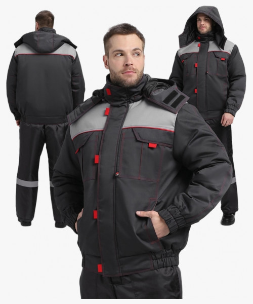 Куртка зимняя укороченная Флофт Премиум (тк.Смесовая,240), т.серый/св.серый/красный