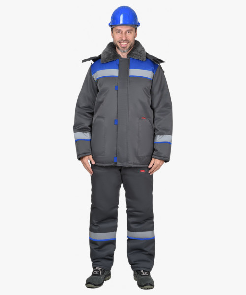 Костюм СИРИУС-РОСТ-АРКТИКА куртка, брюки, т.серый с васильковым и СОП 50 мм