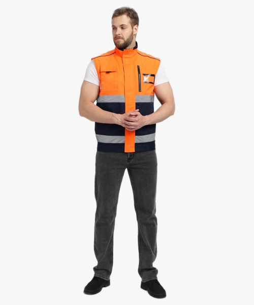 Куртка-трансформер сигнальная ProfLineSpecialist (тк.Смесовая МВО,240), оранжевый/т.синий
