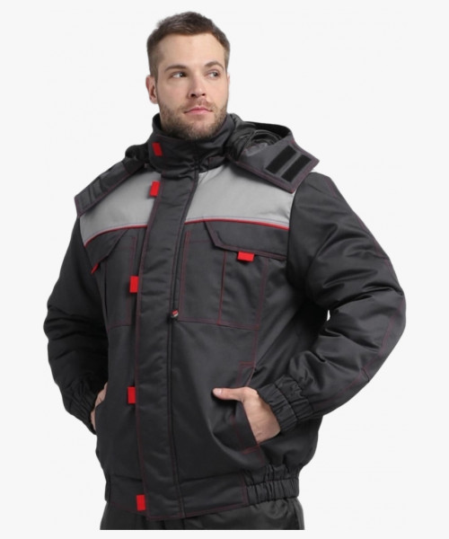 Куртка зимняя укороченная Флофт Премиум (тк.Смесовая,240), т.серый/св.серый/красный