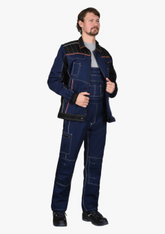 Костюм СИРИУС-ПРЕСТИЖ куртка, п/к, синий с черным и оранжевой отделкой