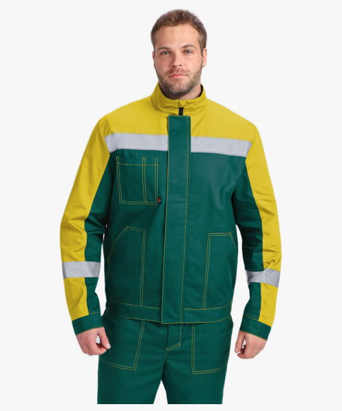 Костюм Бриготек-2 СОП (тк. Смесовая, 260) полукомбинезон, зелёный/желтый
