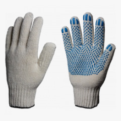 Перчатки х/б 7,5кл. ЛЮКС с ПВХ ТОЧКА 58-60гр. 216текс, белые (10 пар)