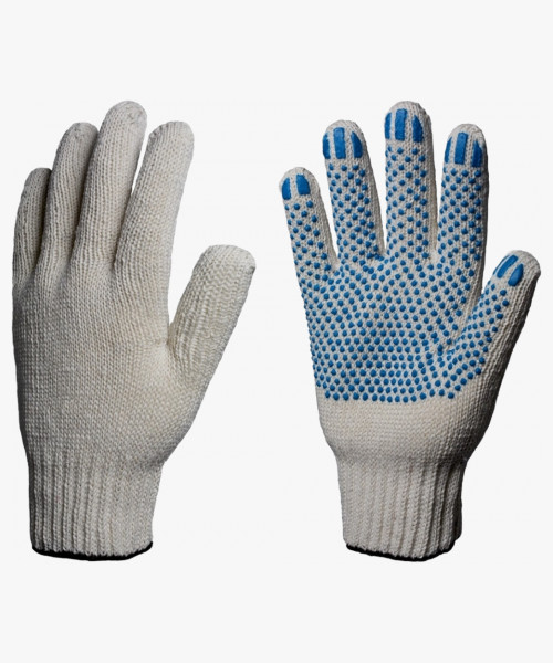 Перчатки х/б 7,5кл. ЛЮКС с ПВХ ТОЧКА 58-60гр. 216текс, белые (10 пар)