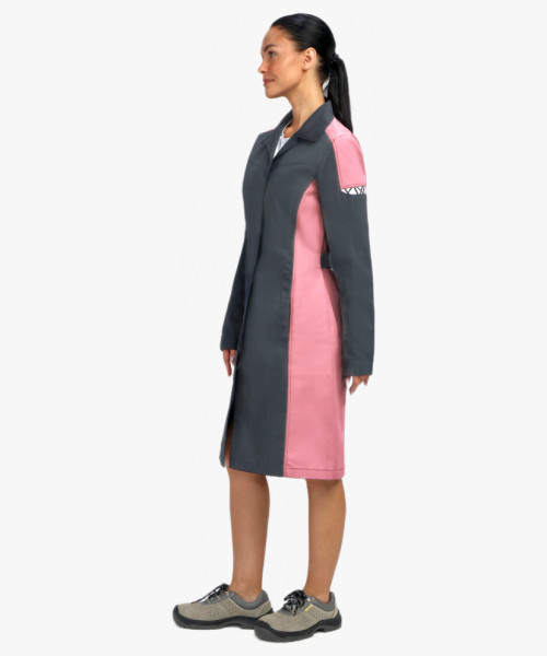 Халат женский ProfLineSpecialist (тк. Смесовая, 240), серый/розовый