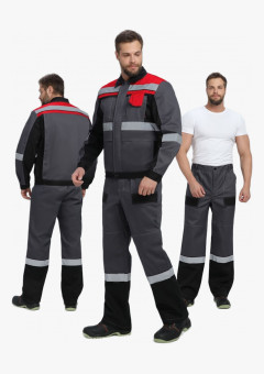 Костюм Виват-1 Премиум IMP (тк.Смесовая, 240) брюки, т.серый/черный/красный