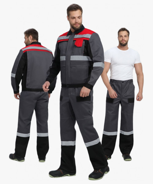 Костюм Виват-1 Премиум IMP (тк.Смесовая, 240) брюки, т.серый/черный/красный