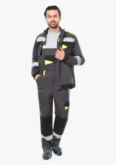 Костюм СИРИУС-ХОВАРД-РОСС куртка и полукомбинезон, т.серый с черным и лимонным кантом, СОП 50мм