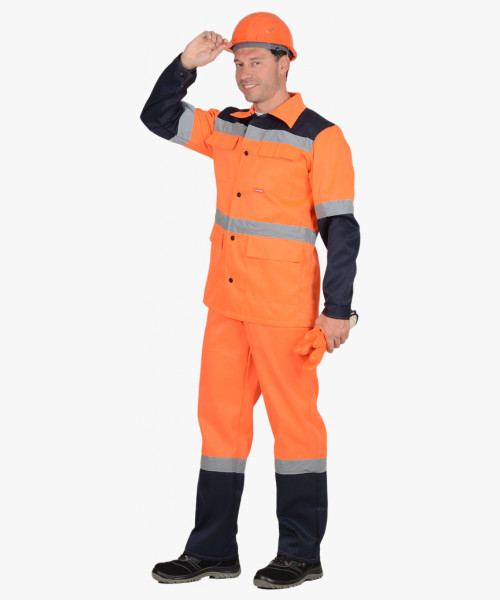 Костюм мужской летний СИРИУС-МАГИСТРАЛЬ-СПЕЦИАЛИСТ куртка, полукомбинезон, оранжевый с синим и СОП