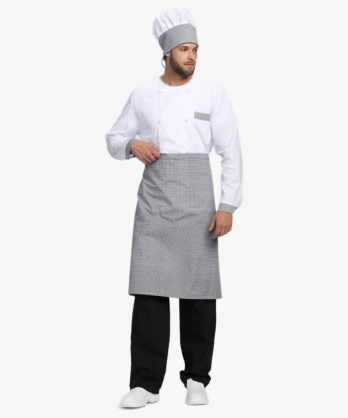 Костюм повара Шеф-2 (тк.ТиСи), белый/черный/принт-клетка