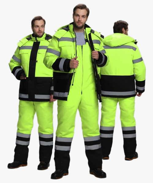 Костюм зимний для дорожника Ультра (тк.Смесовая,210) п/к, лимонный/черный