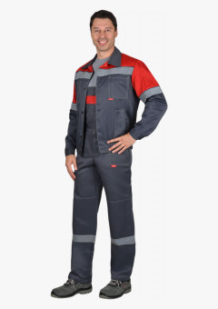 Костюм СИРИУС-ЛЕГИОНЕР куртка, п/к т.серый с красным СОП 50 мм