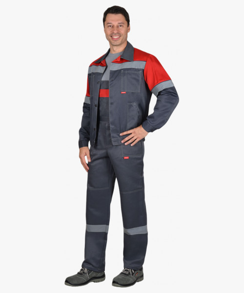 Костюм СИРИУС-ЛЕГИОНЕР куртка, п/к т.серый с красным СОП 50 мм