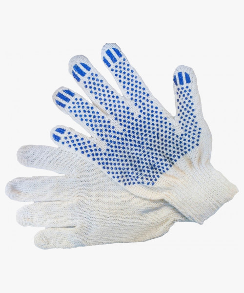 Перчатки х/б 10кл. ЛЮКС с ПВХ ТОЧКА 43-46 гр. 125 текс, белые (10пар)