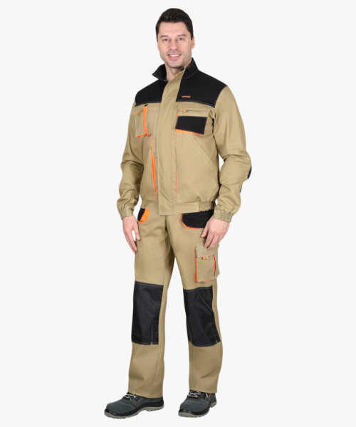 Костюм СИРИУС-МАНХЕТТЕН куртка, п/к песочный с оранж. и черным тк. мех. стрейч пл. 250г/кв.м