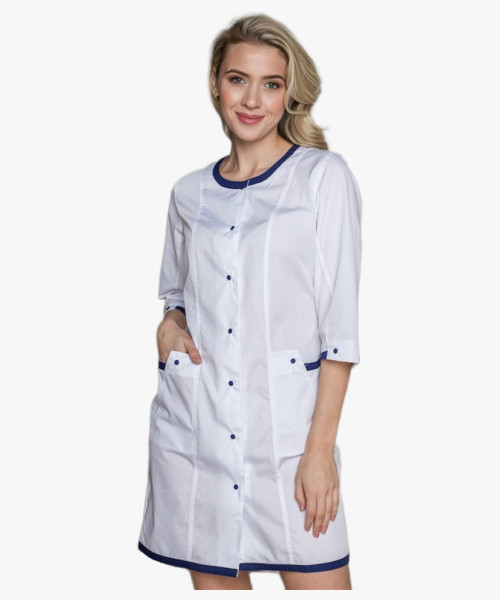 Халат женский Симпл-003 (тк.Смесовая,120) MedLine, белый/синий