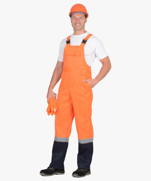 Костюм мужской летний СИРИУС-МАГИСТРАЛЬ-СПЕЦИАЛИСТ куртка, полукомбинезон, оранжевый с синим и СОП