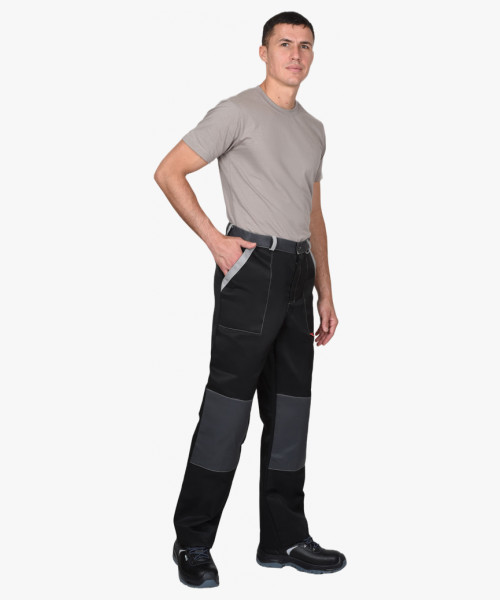 Костюм СИРИУС-АСПЕКТ куртка длин., брюки, черный с темно-серым и светло-серой отделкой