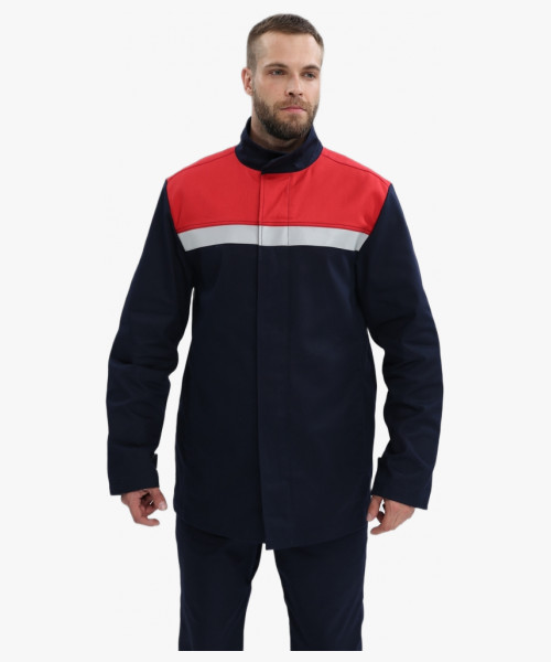 Костюм сварщика Велд-СОП 1 кл.защиты (тк.Хлопок-ОП,350) брюки, т.синий/красный