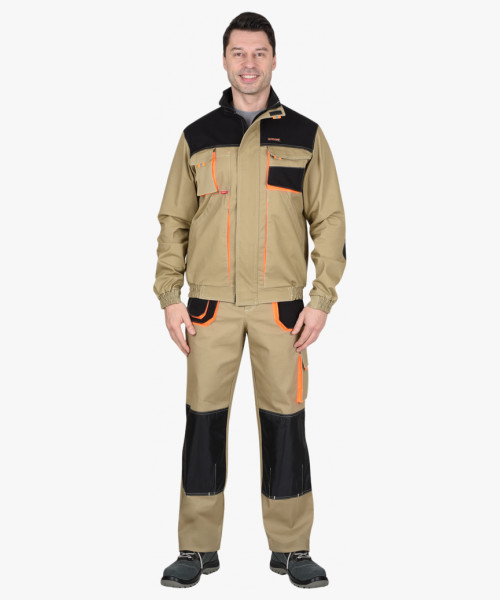 Костюм СИРИУС-МАНХЕТТЕН куртка, брюки песочный с оранж. и черным тк. мех. стрейч пл. 250г/кв.м