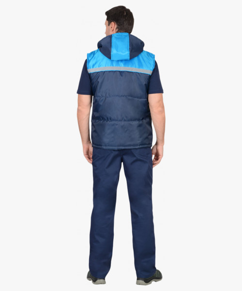 Жилет СИРИУС-ЭКСПРЕСС с капюшоном синий с голубым СОП 25мм