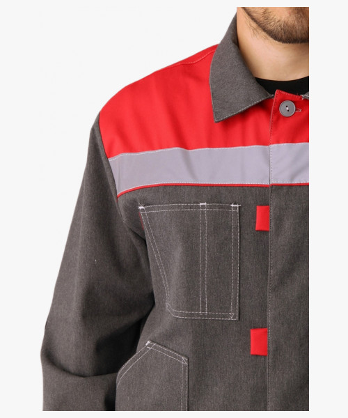 Костюм Липецк СОП (тк.Смесовая,260) п/к, т.серый-меланж/красный