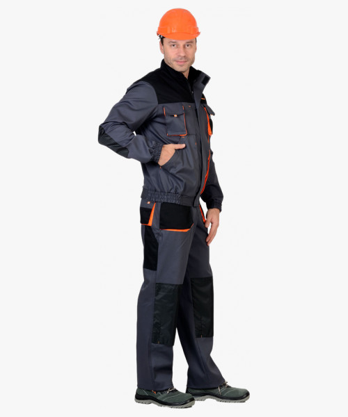 Костюм СИРИУС-МАНХЕТТЕН кор. кур., бр., т.серый с оранж. и черым тк. стрейч пл. 250 г/кв.м